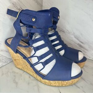 Strappy Open Toe Wedges - Blue - Size 7